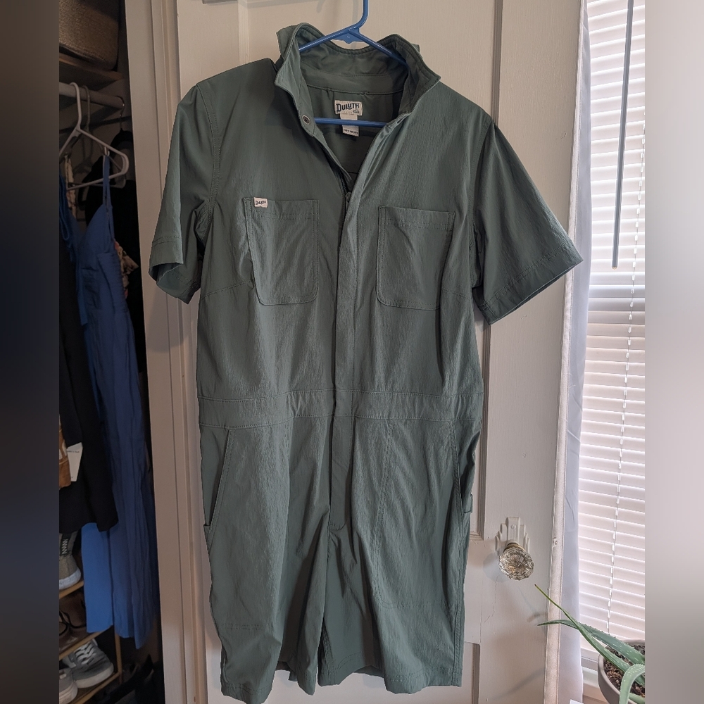 Duluth Trading Co Olive Green Short-Sleeve Utility Jumpsuit
